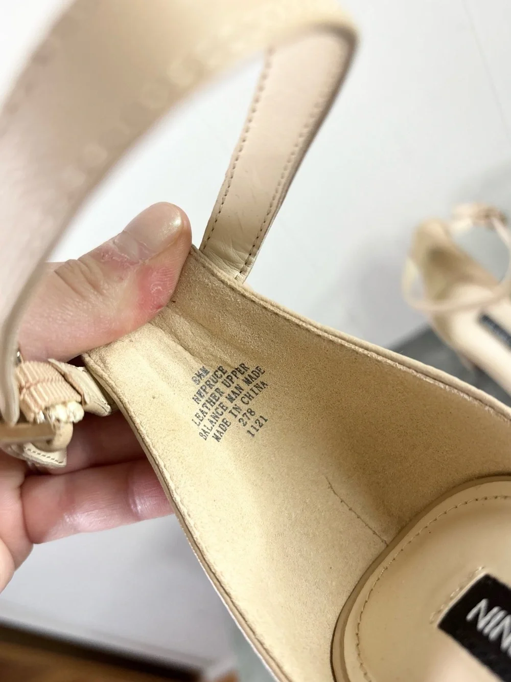 Nine West tan leather pruce heels sandals ankle strap classic minimalist 8.5